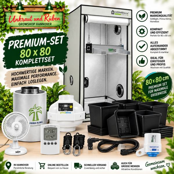 Grow Komplettset 80×80 PREMIUM – SANlight & Prima Klima