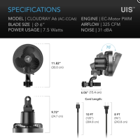 CLOUDRAY A6, Grow-Zelt-Clip-Ventilator 150 mm, EC-Motor, manuell schwenkba