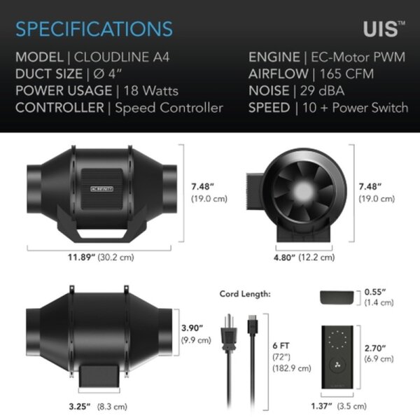 AC Infinity CLOUDLINE A4 – Rohrventilator 100 mm